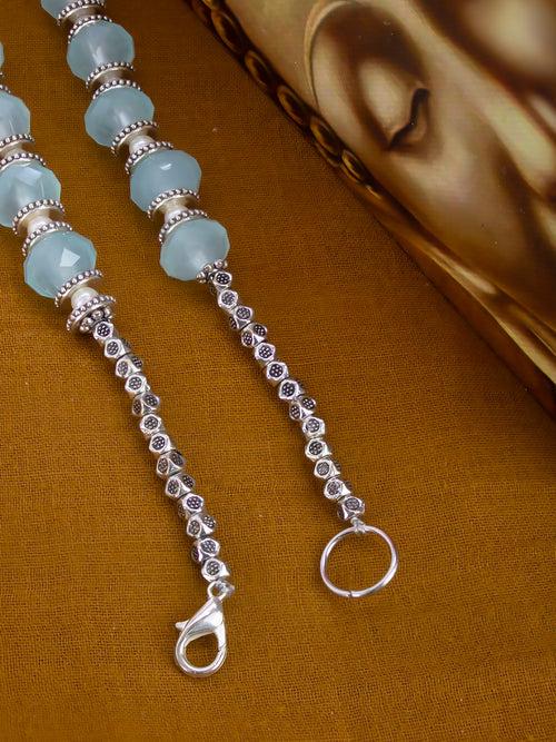Nakshi German Silver & Sky Blue Crystal Water Drop Shape Necklace Set