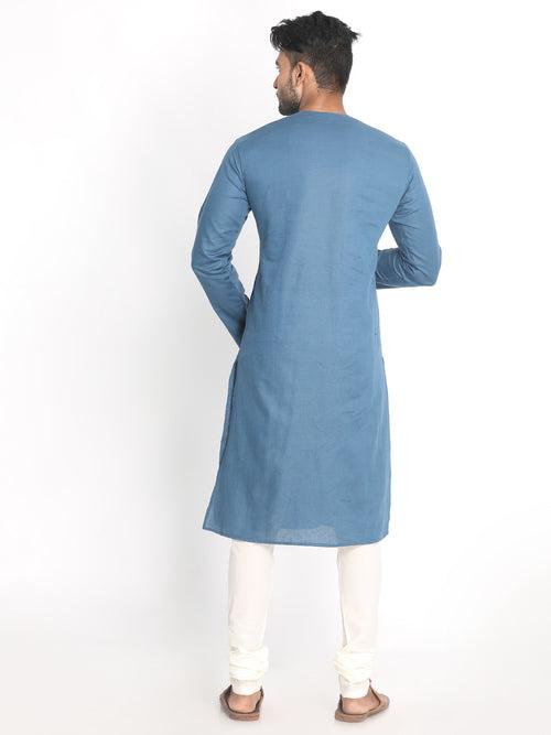 Nakshi Blue Solid Pure Cotton Long Kurta