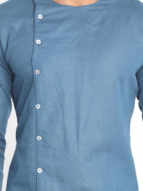 Nakshi Blue Solid Pure Cotton Long Kurta