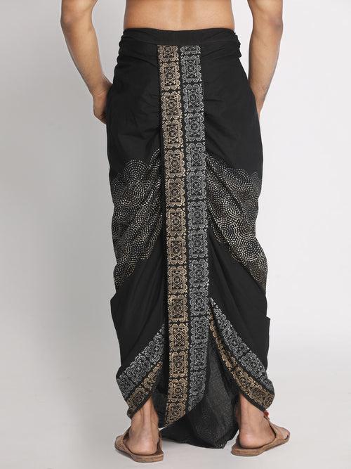 Nakshi Black Rayon Ethnic Pattern Hand Block Print Dhoti