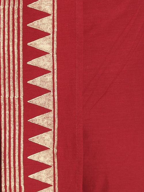 Nakshi Maroon Rayon Geometric Pattern Hand Block Print Dhoti