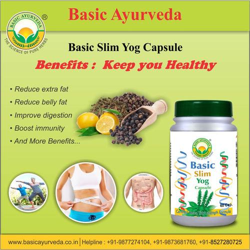 Basic Ayurveda Basic Slim Yog Capsule (60 Capsules) | Reduce extra fat and belly fat | Helpful in obesity and improves digestion | Helpful in oedema and boosts immunity | Helps to reduce weight naturally.