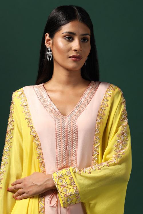 YELLOW & PINK KAFTAN SET WITH PANTS