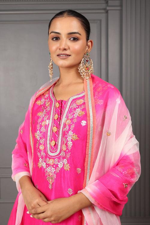 Pink Embroidered Stylized Kurta Set