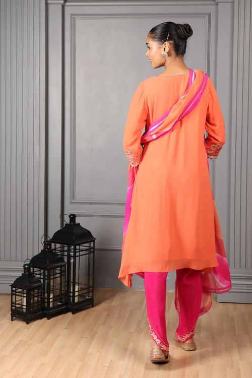 Orange Embroidered Kurta Set