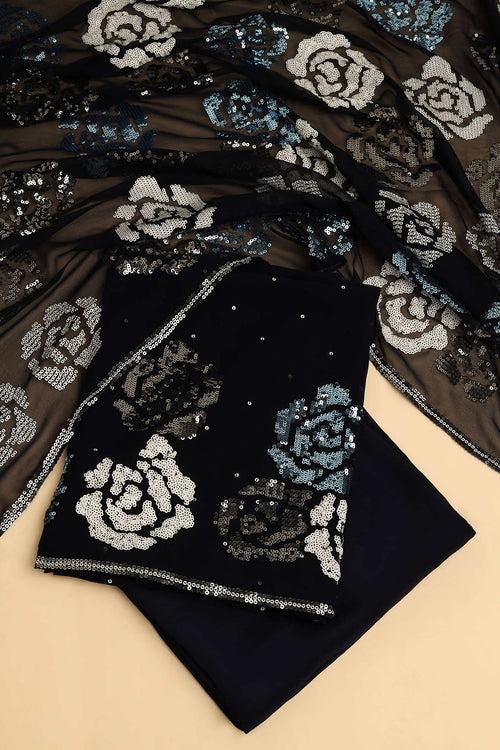 BLACK UNSTITCHED SUIT WITH BOTTOM FABRIC & DUPATTA