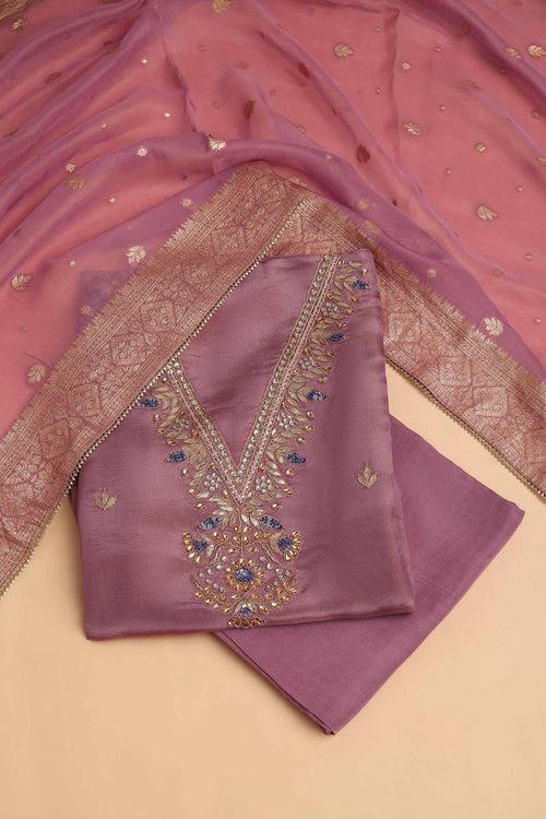 PURPLE UNSTITCHED SUIT WITH BOTTOM FABRIC & DUPATTA