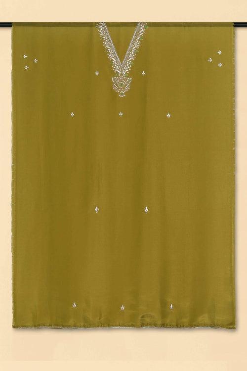 MEHENDI GREEN UNSTITCHED SUIT WITH BOTTOM FABRIC & DUPATTA