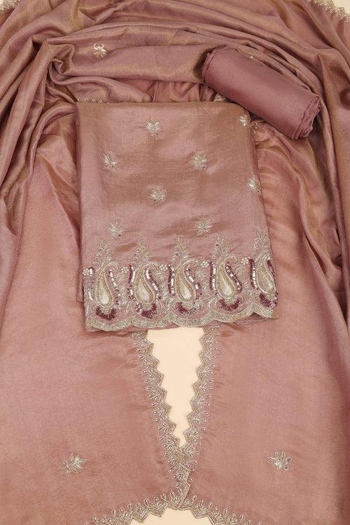 PEACH UNSTITCHED SUIT WITH BOTTOM FABRIC & DUPATTA