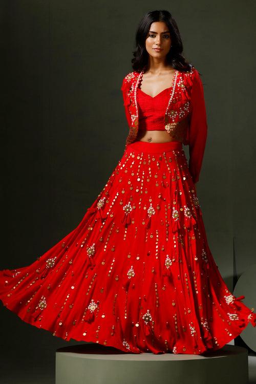 The Red Son Chidiya Lehenga