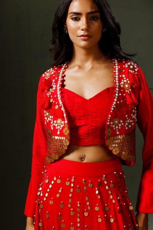 The Red Son Chidiya Lehenga