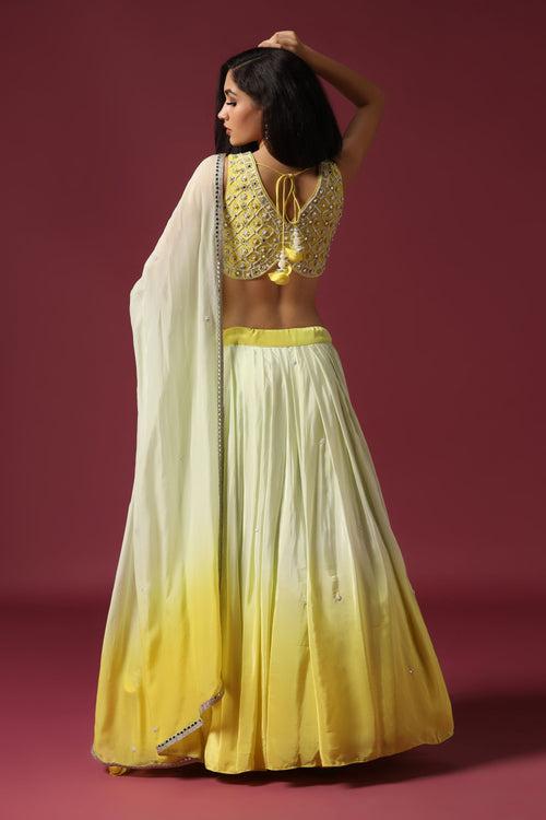 Shaded Yellow Embroidered Ombre Lehenga Set