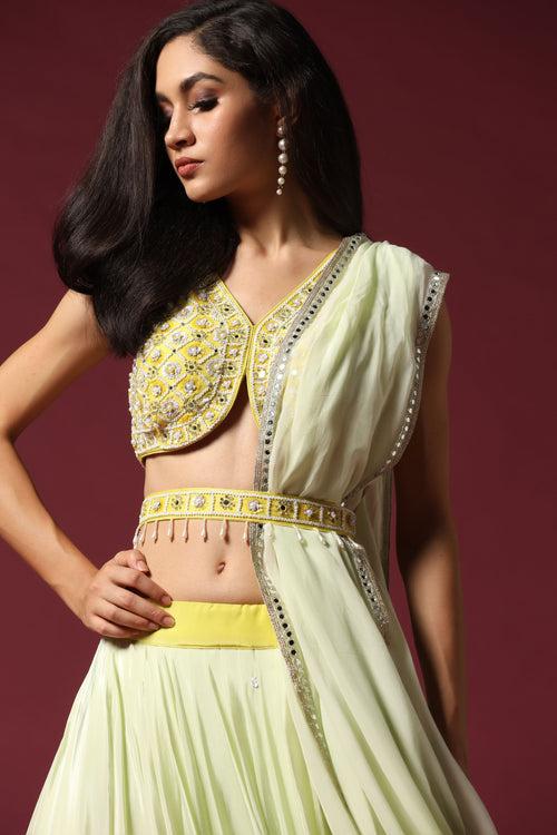 Shaded Yellow Embroidered Ombre Lehenga Set