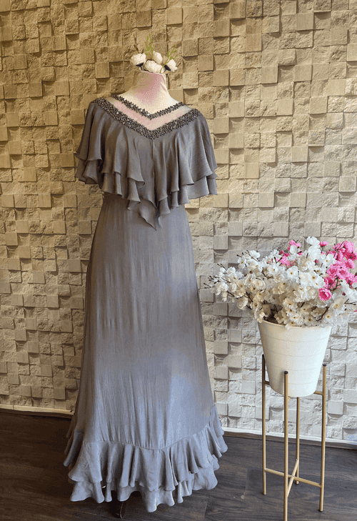 Tulip Cape Gown - Stone Grey