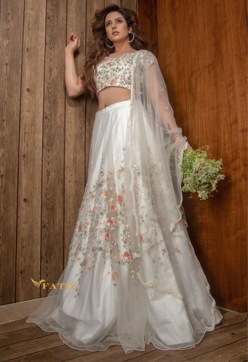 Alice - White Floral Lehenga Set