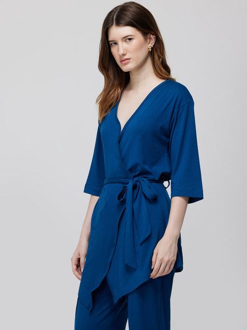 Blue Ease Wrap Top