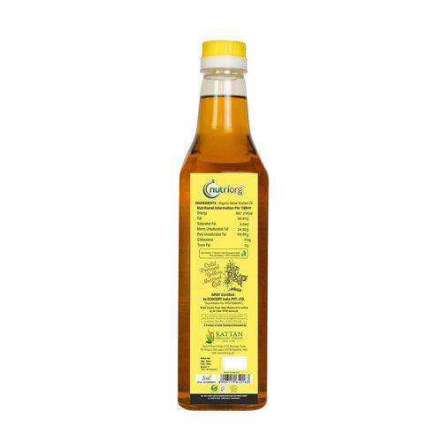 Nutriorg Certified Organic Yellow Mustard Oil 1000ml | Wooden Cold-Pressed Oil