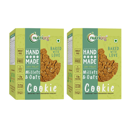 Nutriorg Hand Made Dry Fruit Millets & Oats Cookies  200gm (Pack of 2*100gm)|  Wheat Free Cookies