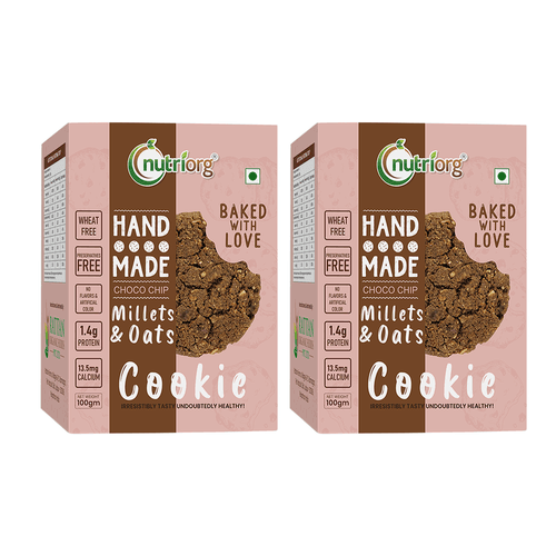 Nutriorg Hand made Choco chip Millets & Oats Cookies 200gm (Pack of 2*100gm) | Wheat Free Cookies