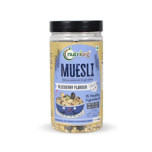 Nutriorg Blueberry Muesli 400g | Protein Muesli | 100% Wholegrain Muesli