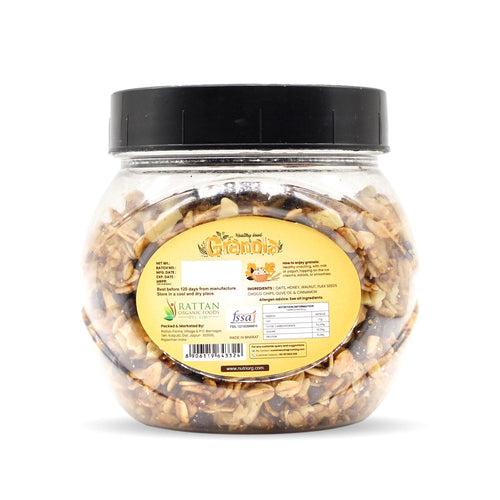Nutriorg Crunchy Nutty Granola Walnut, Flaxseeds & Choco Chips Flavor | Breakfast Cereal | Multigrain Flakes