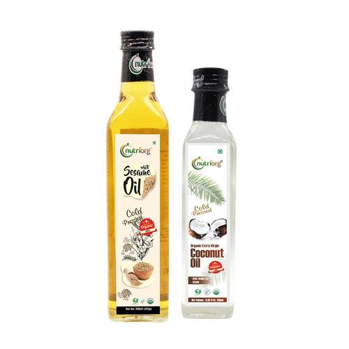 Nutriorg Certified Organic Extra Virgin Coconut Oil 250 ml & White Sesame Oil 500ml (Combo 2)