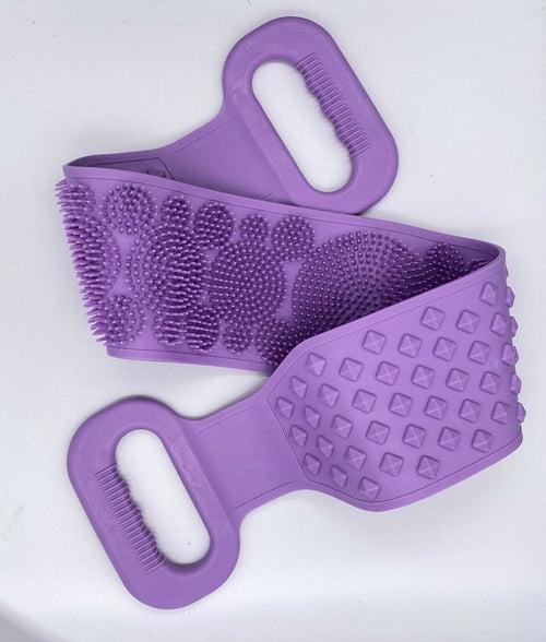 Silicone Body Scrubber Bath Body Cleaning Belt | Skin Brush Belt For Bathing Body Dirt Removal | For Kids Men's & Women Purple