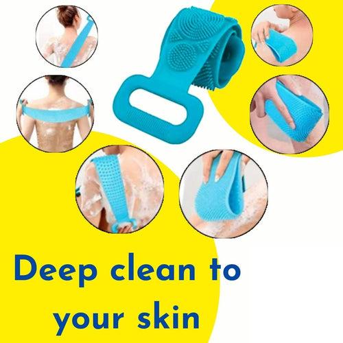 Silicone Body Scrubber Bath Body Cleaning Belt | Skin Brush Belt For Bathing Body Dirt Removal | For Kids Men's & Women Purple