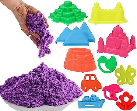 designarche 1 Kg Creative Sand for Kids with Free 8 pcs Castle Molds 1 Bonus Mold | Kids Activity Toy Soft Sand Clay - Purple, Clay