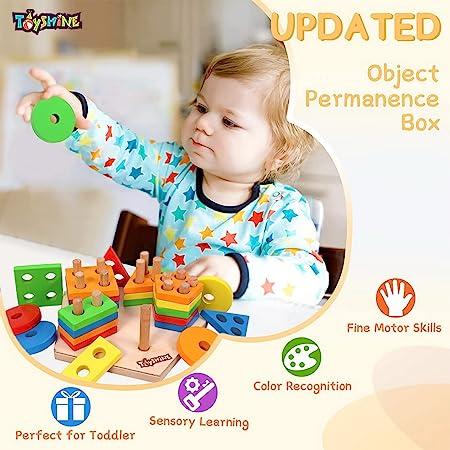 designarche Wooden Angle Geometric Blocks Stacker Shape Sorter Column Puzzle Stacking Set for Kids- Pentagon