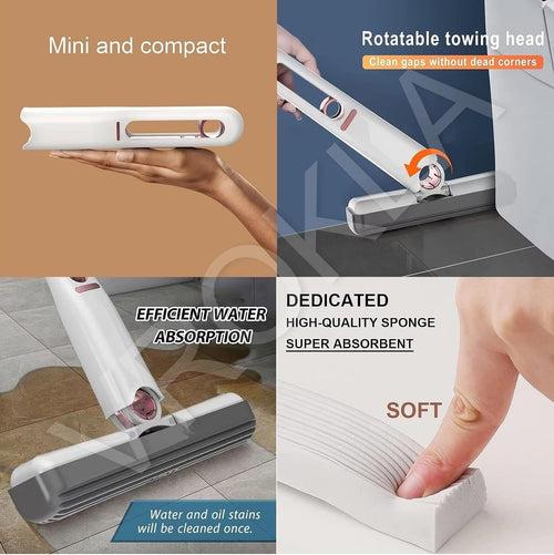 Mini Mop for Kitchen with 2 Sponges Portable Mini Mop Self Squeeze Strong Absorbent Magic Wiper for Kitchen Small Sponge Mop Self Squeezing Wet & Dry Use for Bathroom Wall Glass Car Table Home