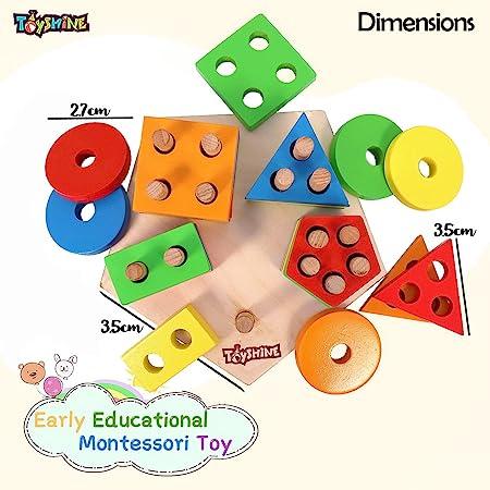 designarche Wooden Angle Geometric Blocks Stacker Shape Sorter Column Puzzle Stacking Set for Kids- Pentagon