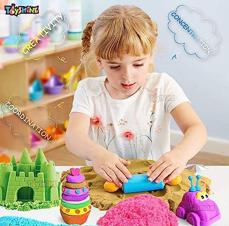 designarche 1 Kg Creative Sand for Kids with Free 8 pcs Castle Molds 1 Bonus Mold | Kids Activity Toy Soft Sand Clay - Blue, Clay