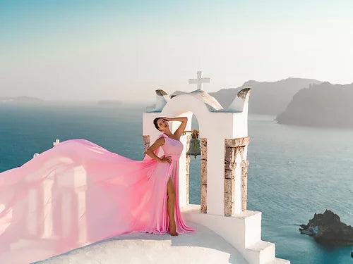 Beautiful Pink peach georgette REmovable wings Prewedding Designarche Photoshoot or Proposal dress01