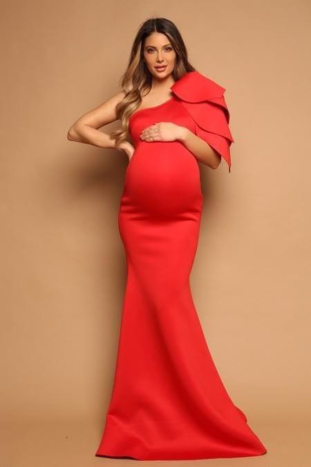 Rent A Red One Shoulder Maternity Photoshoot bodycon Maternity Dress