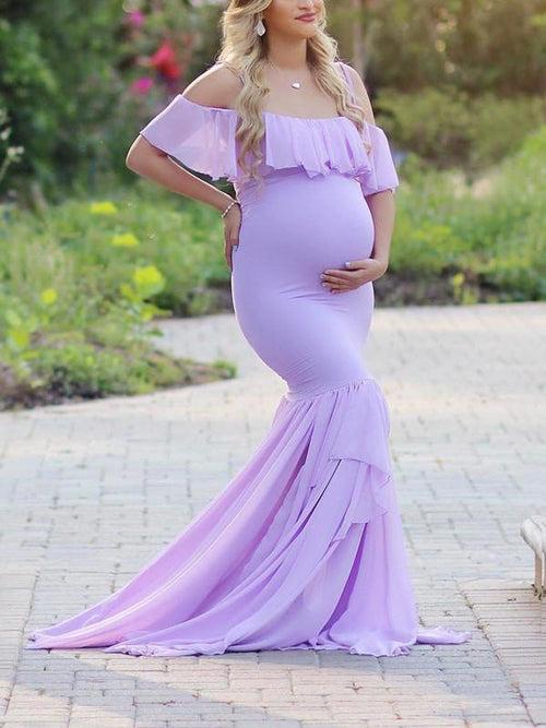 Rent A Pretty Powder Purple Mermaid Frilled Gown With Decent Cold Sleeves