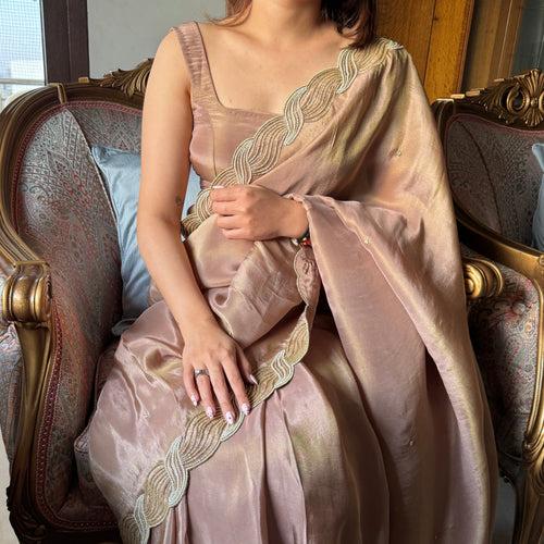 Blush Mauve Pearl Tissue Saree | Relove