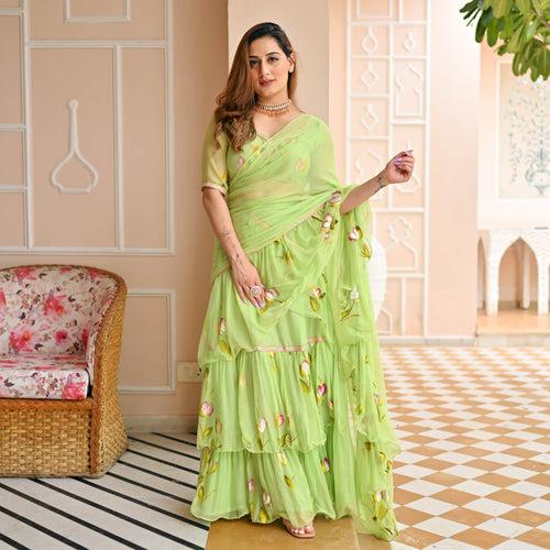 Paradise Green Draped Saree with Blouse | Relove