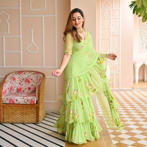 Paradise Green Draped Saree with Blouse | Relove