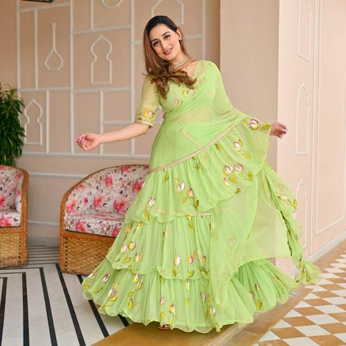 Paradise Green Draped Saree with Blouse | Relove