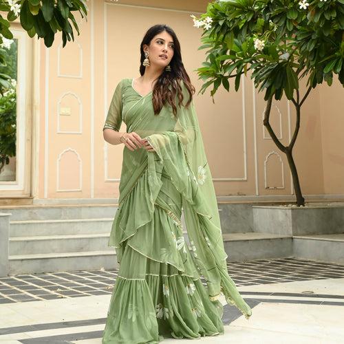 Daisy Olive Draped Saree with Blouse | Relove