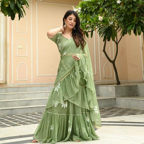 Daisy Olive Draped Saree with Blouse | Relove