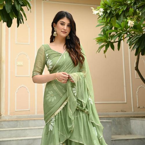 Daisy Olive Draped Saree with Blouse | Relove