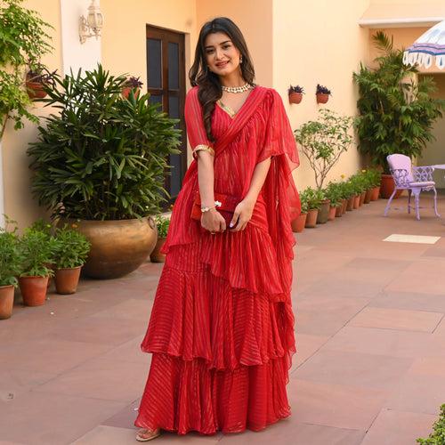 Rosso Lurex Draped Saree | Relove