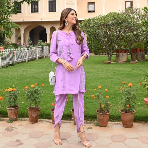 Bunaai Lilac Embroidered Tulip Pants Set | Relove