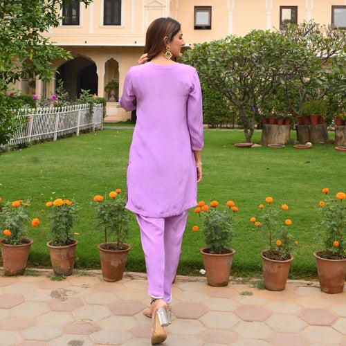 Bunaai Lilac Embroidered Tulip Pants Set | Relove