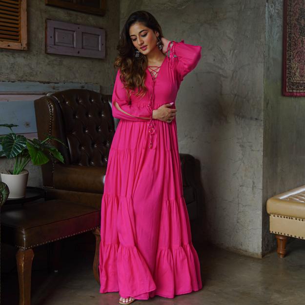 Bunaai Hot Pink Cotton Maxi Dress | Relove