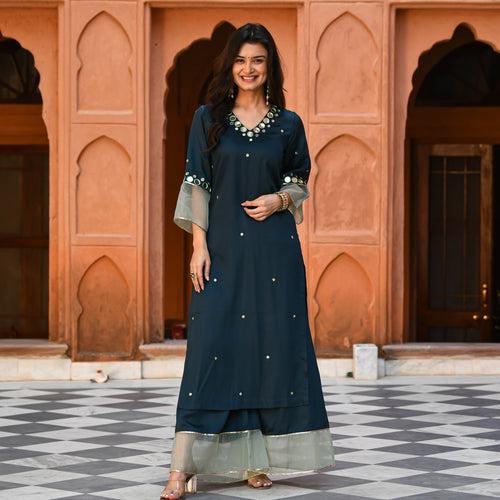 Deep Green Mirror Work Kurta Set | Relove