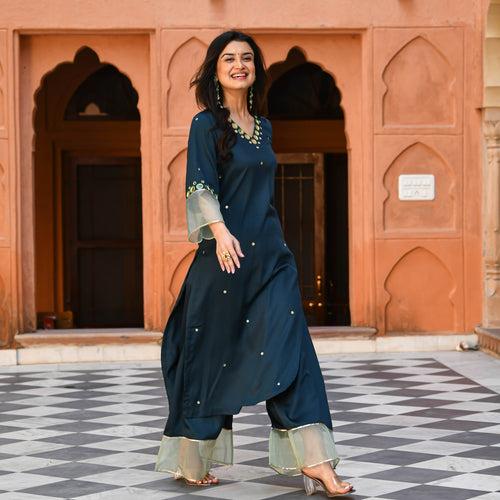 Deep Green Mirror Work Kurta Set | Relove