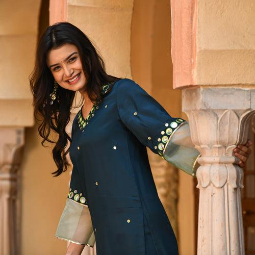 Deep Green Mirror Work Kurta Set | Relove